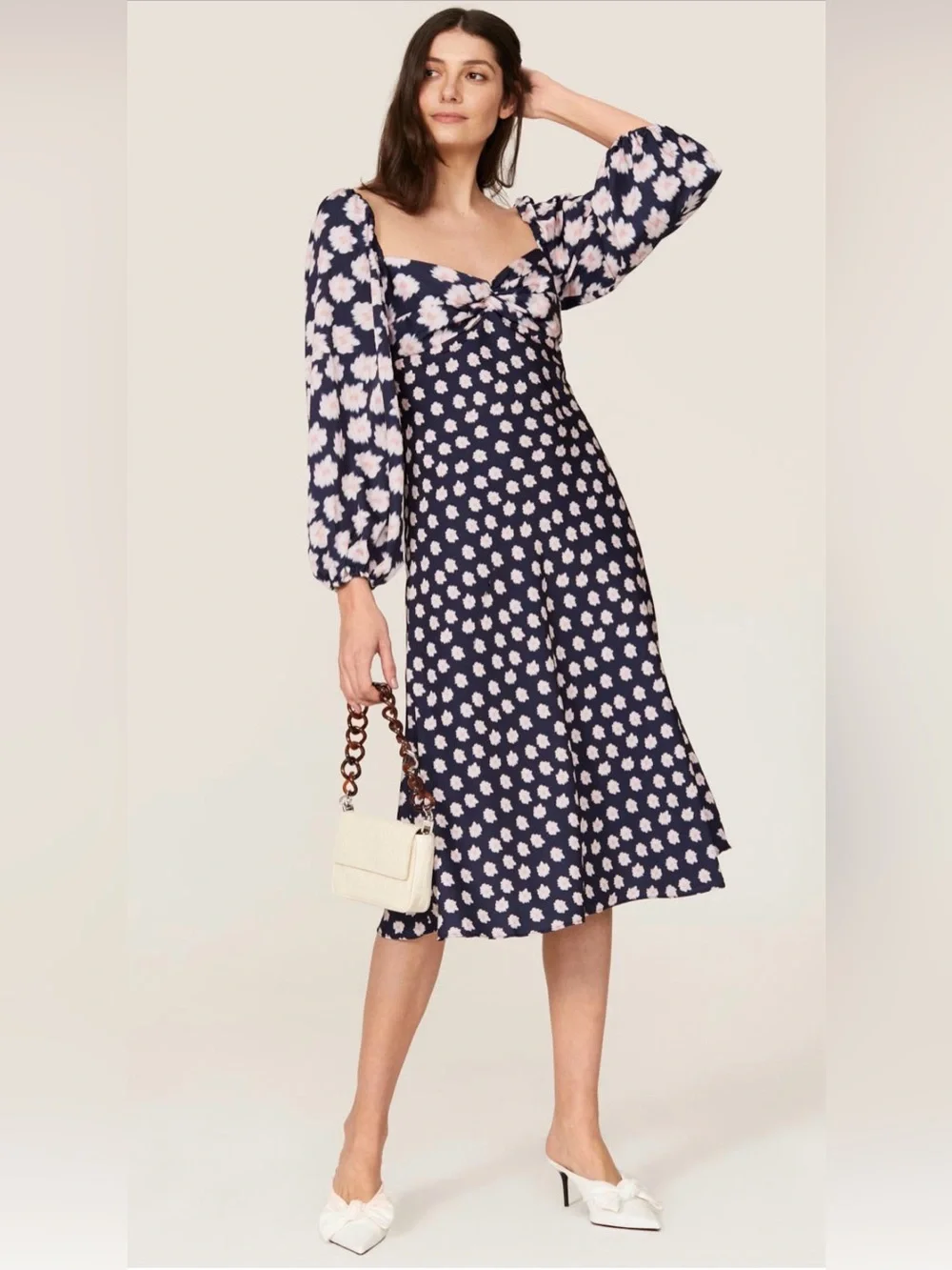 SACHIN & BABI Melody Navy Floral Long sleeve midi Dress